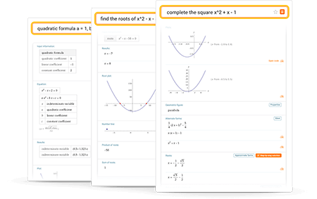 Quadratic equations results with plots, roots and answers